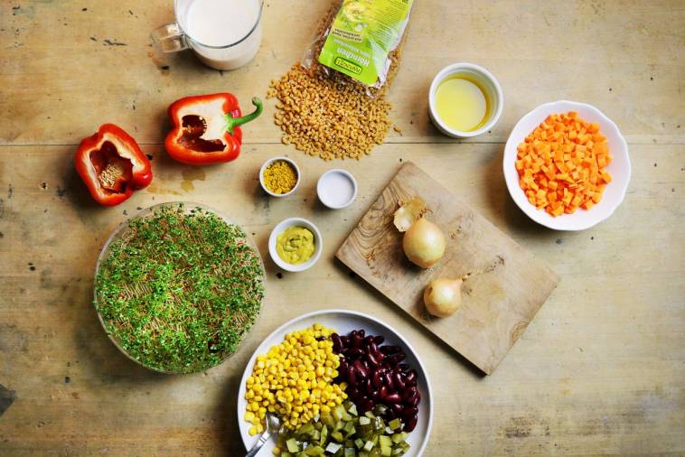 Kichererbsen-Hörnchen von Rapunzel für den glutenfreien veganen Nudelsalat