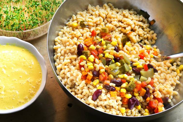 Kichererbsen-Hörnchen von Rapunzel für den glutenfreien veganen Nudelsalat