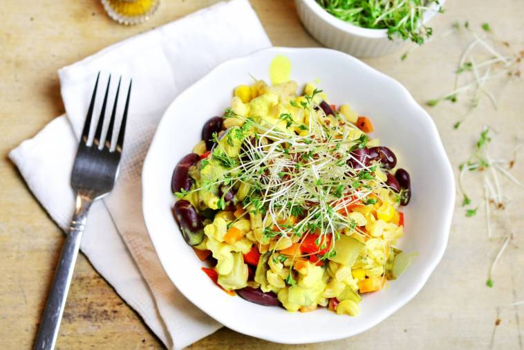 Kichererbsen-Hörnchen von Rapunzel für den glutenfreien veganen Nudelsalat